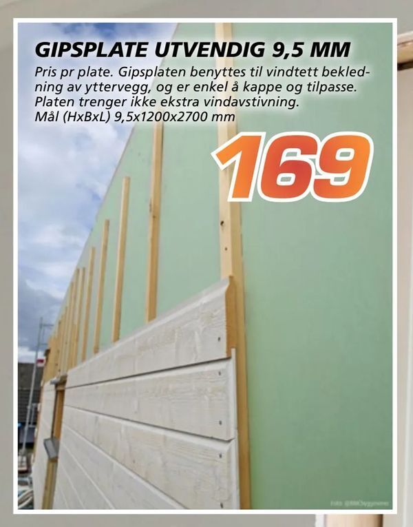 Coop Byggmix Gipsplate utvendig 9,5 mm tilbud