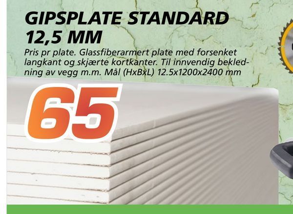 Coop Byggmix Gipsplate standard 12,5 mm tilbud