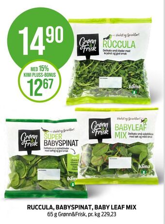 Kiwi Ruccula, babyspinat, baby leaf mix tilbud
