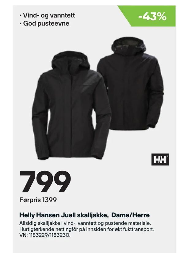 XXL Sport Helly Hansen Juell skalljakke, Dame/Herre tilbud