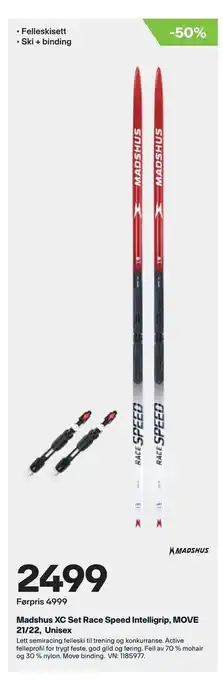 XXL Sport Madshus XC Set Race Speed Intelligrip, MOVE 21/22, Unisex tilbud