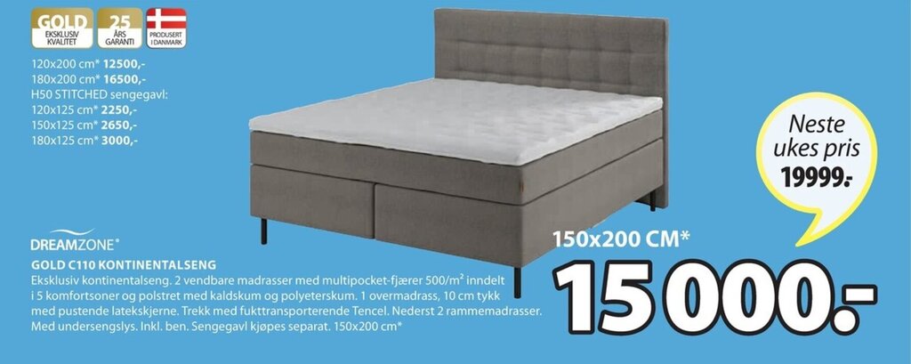 JYSK Gold C110 kontinentalseng tilbud