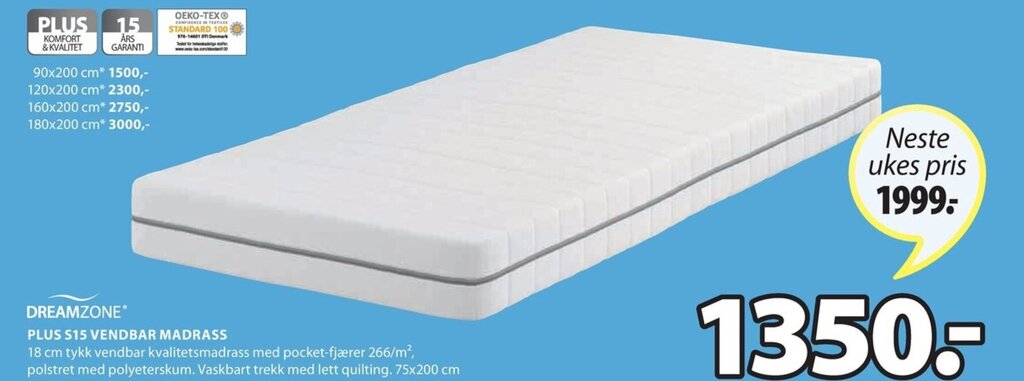 JYSK Plus S15 vendbar madrass tilbud