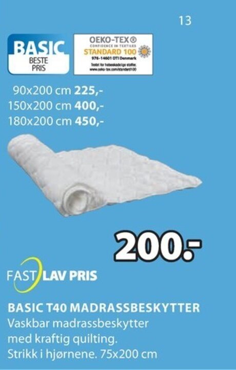 JYSK Basic T40 madrassbeskytter tilbud