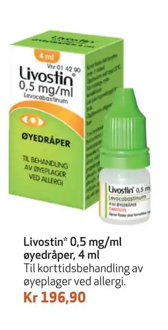 Apotek 1 Livostin 0,5 mg/ml øyedråper, 4 ml tilbud