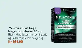 Apotek 1 Melatonin Orion 1mg + Magnesium tabletter 30 stk tilbud