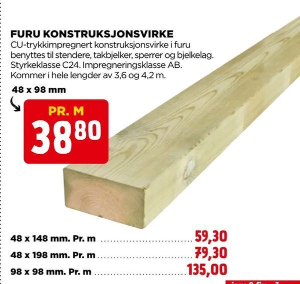 jem & fix Furu konstruksjonsvirke tilbud