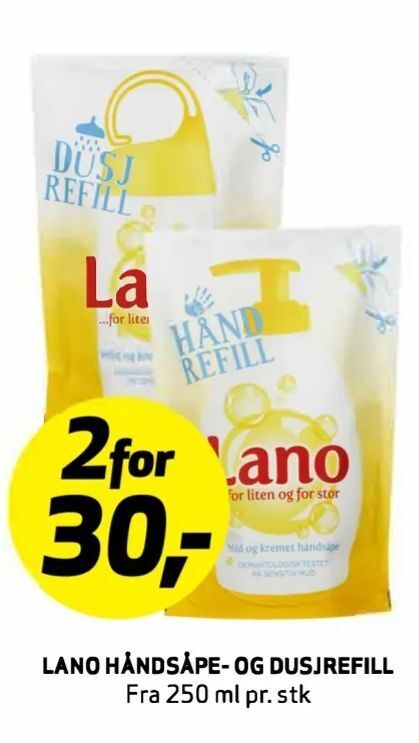 Bunnpris LANO HÅNDSÅPE- OG DUSJREFILL tilbud