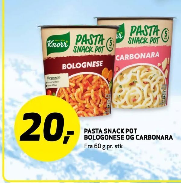 Bunnpris Pasta snack pot bologonese og carbonara tilbud