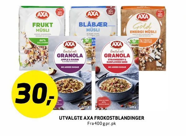 Bunnpris Utvalgte axa frokostblandinger tilbud