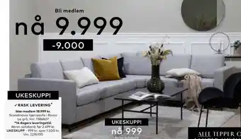 Skeidar Scandinavia hjørnesofa i Rocco lys grå tilbud