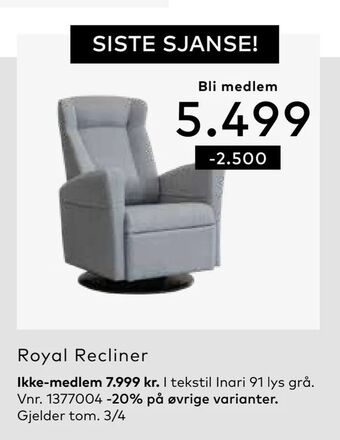 Skeidar Royal Recliner tilbud