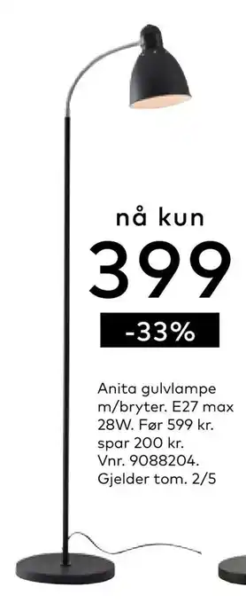 Skeidar Anita gulvlampe m/bryter tilbud