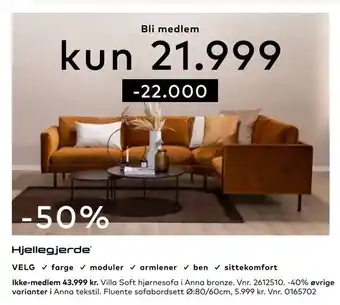 Skeidar Villa Soft hjørnesofa i Anna bronze tilbud
