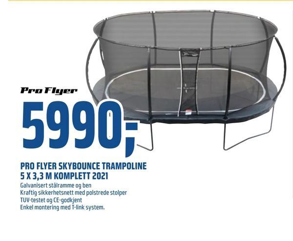 Coop Obs Pro flyer skybounce trampoline 5 x 3,3 m komplett 2021 tilbud