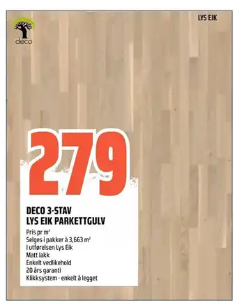 Coop Obs Deco 3-stav lys eik parkettgulv tilbud
