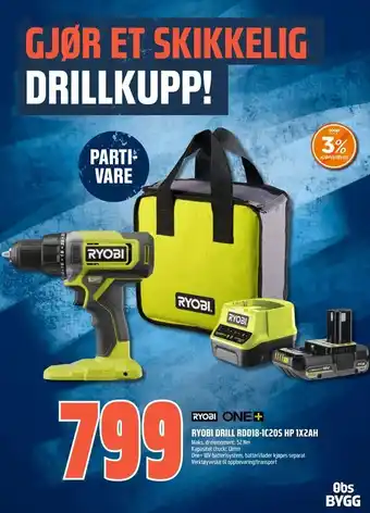 Coop Obs Ryobi Drill rdd18-1c20s hp 1x2ah tilbud