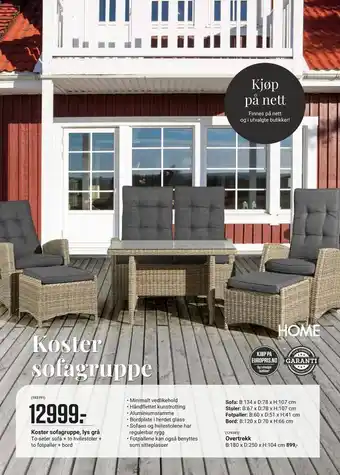 Europris Koster sofagruppe, lys grå tilbud