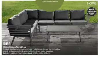Europris Malibu hjørnesofa med bord tilbud