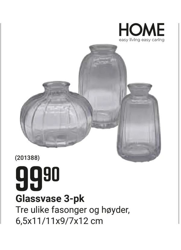 Europris Glassvase 3-pk tilbud
