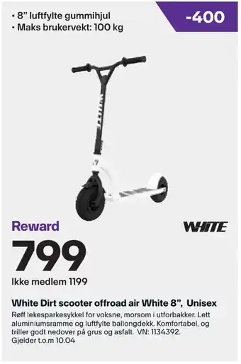 XXL Sport White dirt scooter offroad air white 8", unisex tilbud
