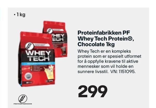 XXL Sport Proteinfabrikken PF Whey Tech Protein®, Chocolate 1kg tilbud