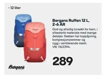 XXL Sport Bergans Ruffen 12 L, 2-6 ÅR tilbud
