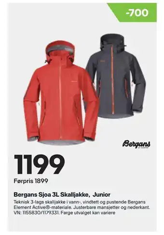 XXL Sport Bergans Sjoa 3L Skalljakke, Junior tilbud