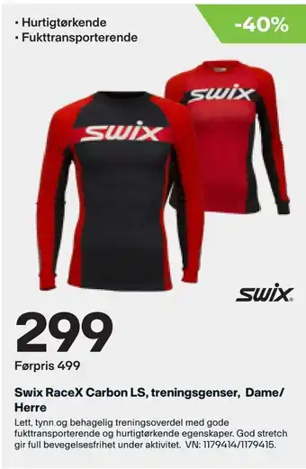 XXL Sport Swix RaceX Carbon LS, treningsgenser, Dame/ Herre tilbud