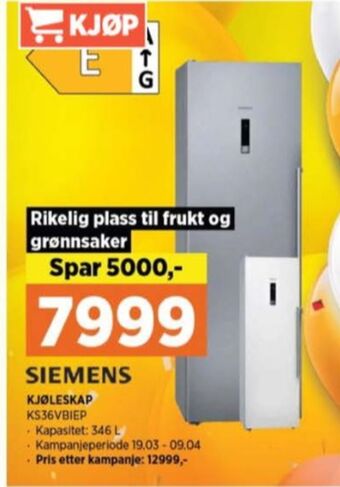 POWER Siemens kjøleskap tilbud