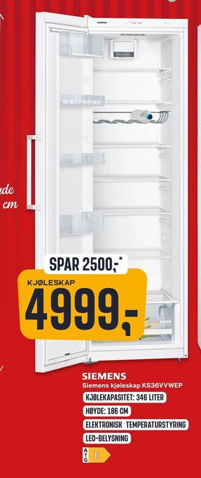 Skousen Siemens kjøleskap KS36VVWEP tilbud