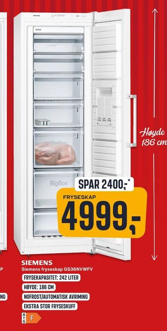 Skousen Siemens fryseskap GS36NVWFV tilbud