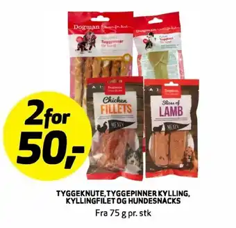 Bunnpris Tyggeknute, tyggepinner. kylling, kyllingfilet og hundesnacks tilbud