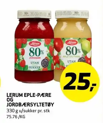 Bunnpris Lerum eple-pære og jordbærsyltetøy tilbud