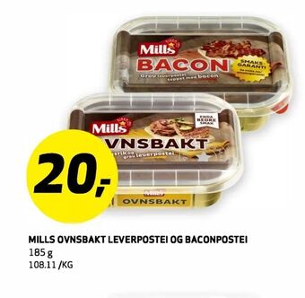 Bunnpris Mills ovnsbakt leverpostei og baconpostei tilbud