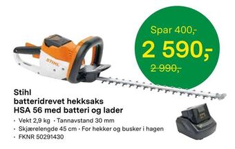 Felleskjøpet Stihl batteridrevet hekksaks HSA 56 med batteri og lader tilbud
