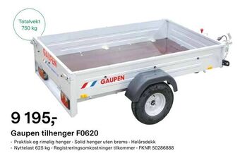 Felleskjøpet Gaupen tilhenger F0620 tilbud