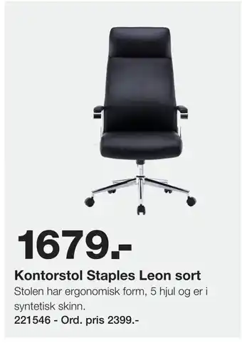Staples Kontorstol Staples Leon sort tilbud