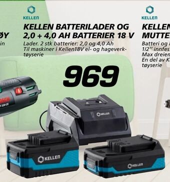 Coop Byggmix Kellen batterilader og 2,0 + 4,0 ah batterier 18 v tilbud
