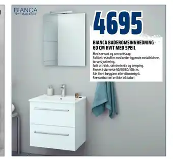 Obs Bygg Bianca baderomsinnredning 60 cm hvit med speil tilbud