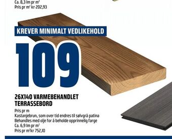 Obs Bygg 26x140 varmebehandlet terrassebord tilbud