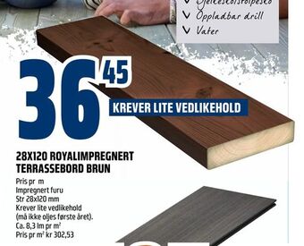 Obs Bygg 28X120 ROYALIMPREGNERT TERRASSEBORD BRUN tilbud