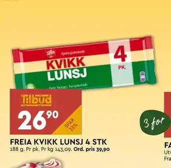 Coop Mega Freia kvikk lunsj 4 stk tilbud