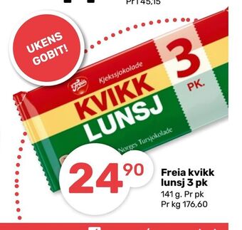 Matkroken Freia kvikk lunsj 3 pk tilbud