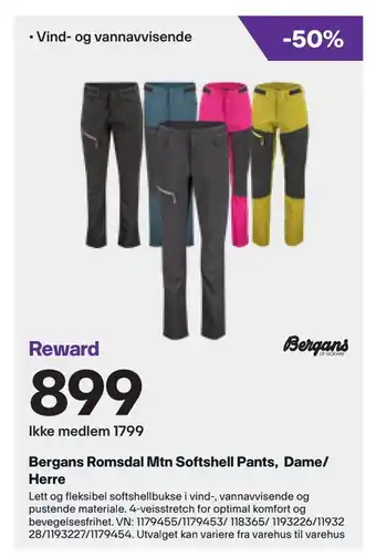 XXL Sport Bergans Romsdal Mtn Softshell Pants, Dame/ Herre tilbud