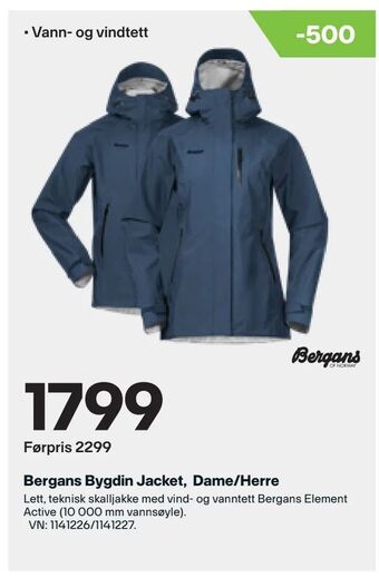 XXL Sport Bergans Bygdin Jacket, Dame/Herre tilbud