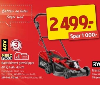 Jula Batteridrevet gressklipper 40 V, 4 Ah, 43 cm tilbud