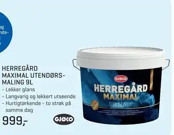 Jernia Herregård maximal utendørs- maling 9l tilbud