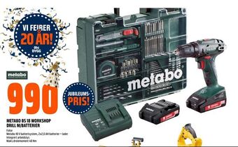 Obs Bygg Metabo bs 18 workshop drill m/batterier tilbud