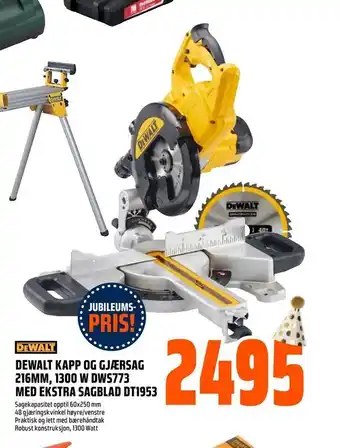 Obs Bygg Dewalt kapp og gjærsag 216mm, 1300 w dws773 med ekstra sagblad dt1953 tilbud